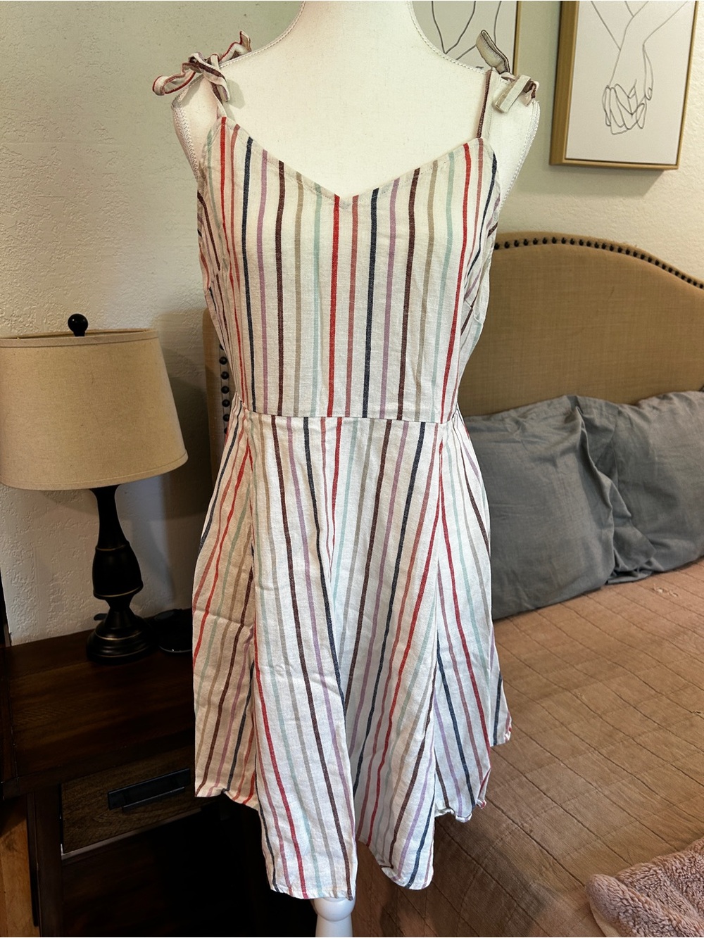 GAP Cream Mini Dress with Red, Blue and Brown Stripes